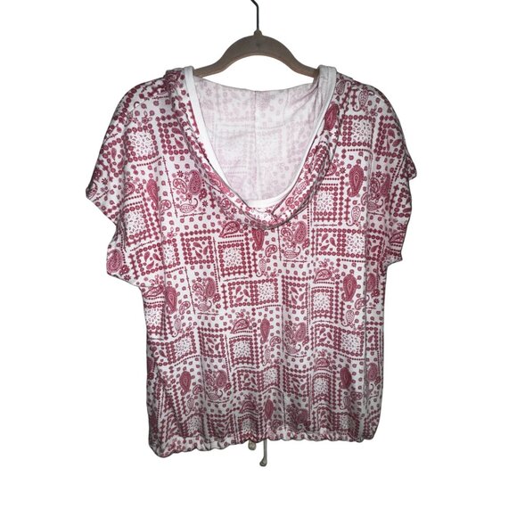 Jane & Delancey L Red & White Paisley Print Hoodie With Kangaroo Pockets Hippie - Picture 2 of 7